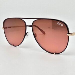 Quay Australia High Key Bronze Frame Brown to Pink Mirror Len Aviator Sunglasses